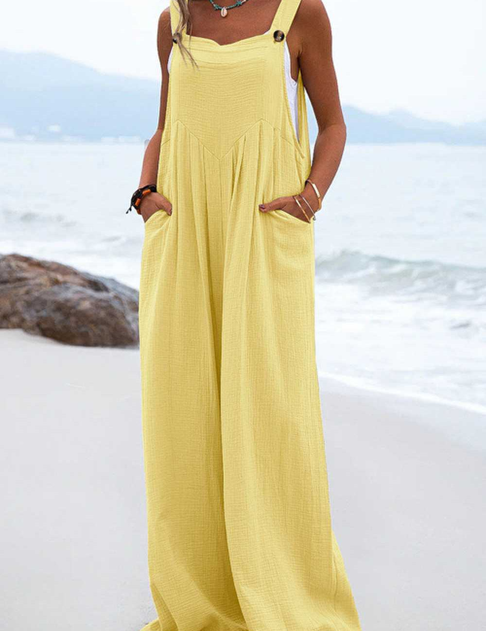 Sophia Salopette Femme – Style Bohème, Pantalons Amples et Bretelles Spaghetti Légères