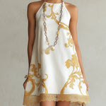 Héloïse - robe mini blanche à motifs dorés pour femme