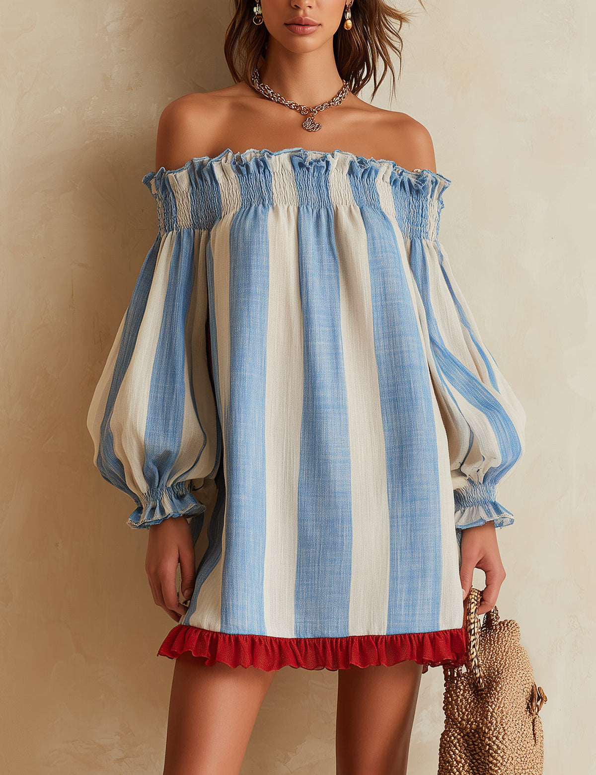 Ondine - robe mini rayée bleu et blanc à épaules dénudées pour femme