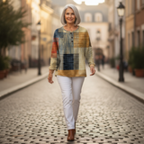 Thea - Pull patchwork ocre et bleu - autre angle