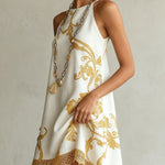 Héloïse - robe mini blanche à motifs dorés pour femme - vue 2