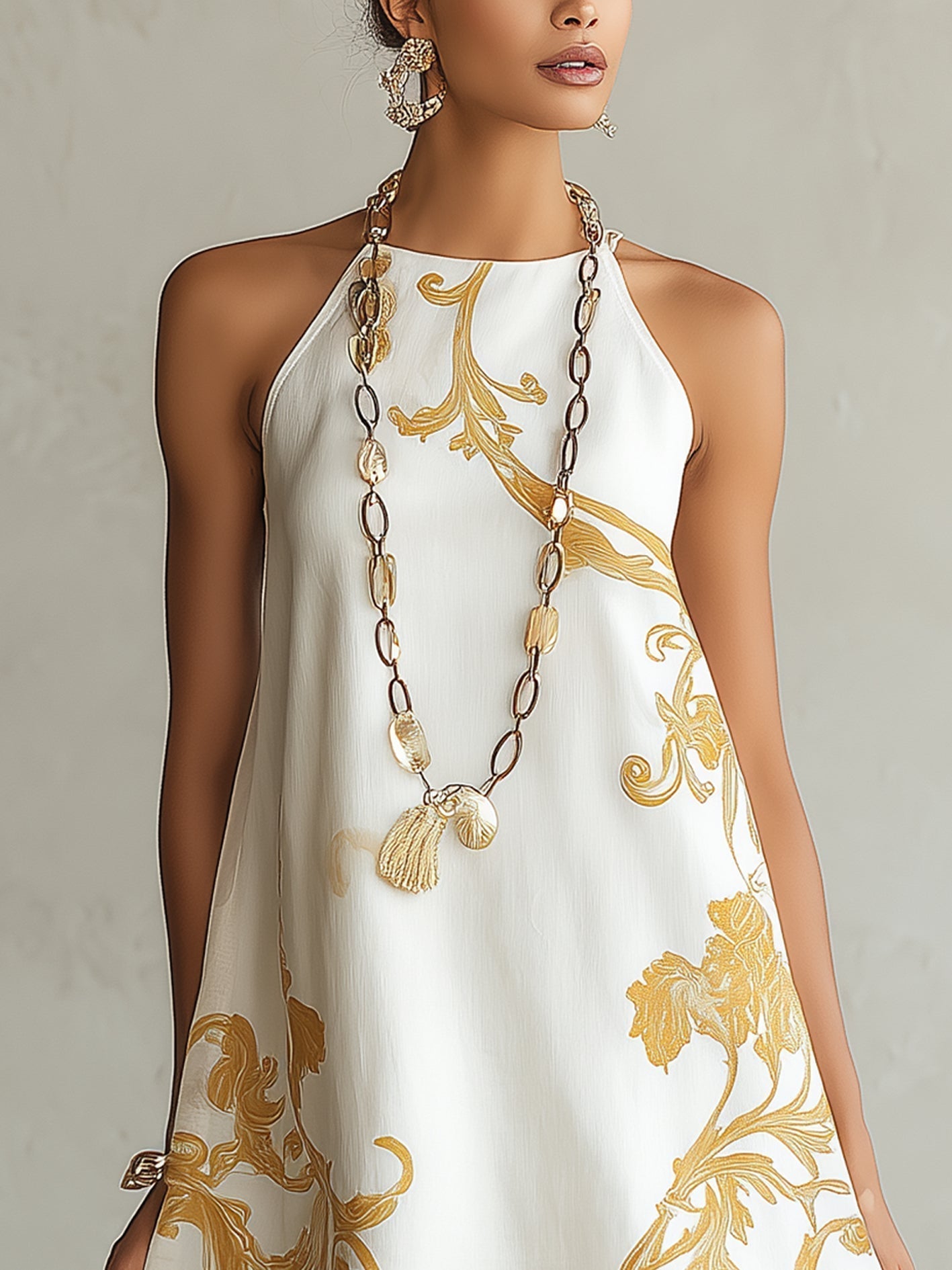 Héloïse - robe mini blanche à motifs dorés pour femme - vue 3