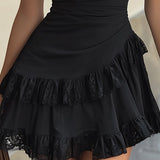Estelle - robe mini à volants en dentelle noire pour femme - vue 3