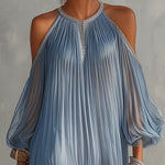 Séraphine - robe mini bleue à épaules dénudées et ourlet en dentelle pour femme - vue 3