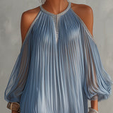 Séraphine - robe mini bleue à épaules dénudées et ourlet en dentelle pour femme - vue 3