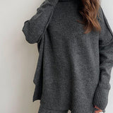 Aria Ensemble Loungewear Femme – Set Tricot Doux à Col Montant & Pantalon Large