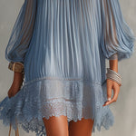 Séraphine - robe mini bleue à épaules dénudées et ourlet en dentelle pour femme - vue 4