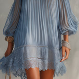 Séraphine - robe mini bleue à épaules dénudées et ourlet en dentelle pour femme - vue 4