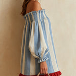 Ondine - robe mini rayée bleu et blanc à épaules dénudées pour femme - vue 4