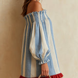 Ondine - robe mini rayée bleu et blanc à épaules dénudées pour femme - vue 4