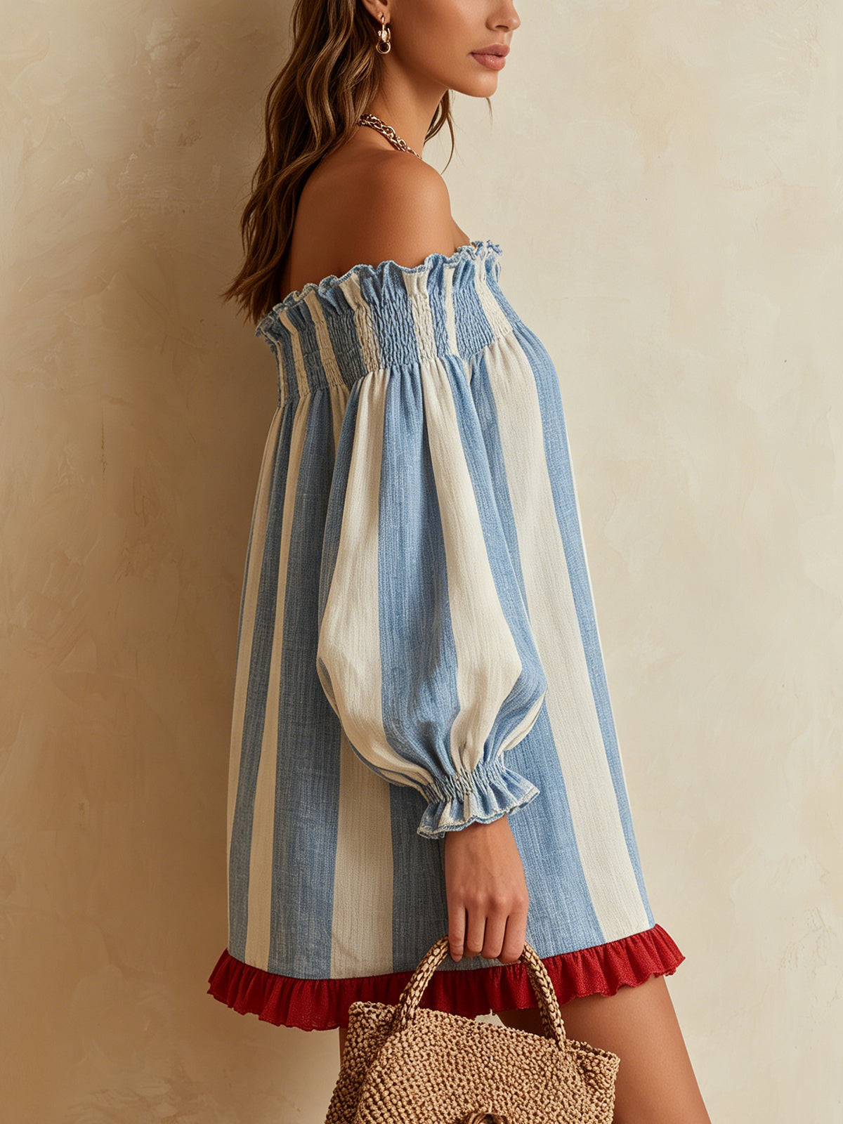 Ondine - robe mini rayée bleu et blanc à épaules dénudées pour femme - vue 4