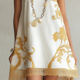 Héloïse - robe mini blanche à motifs dorés pour femme - vue 4