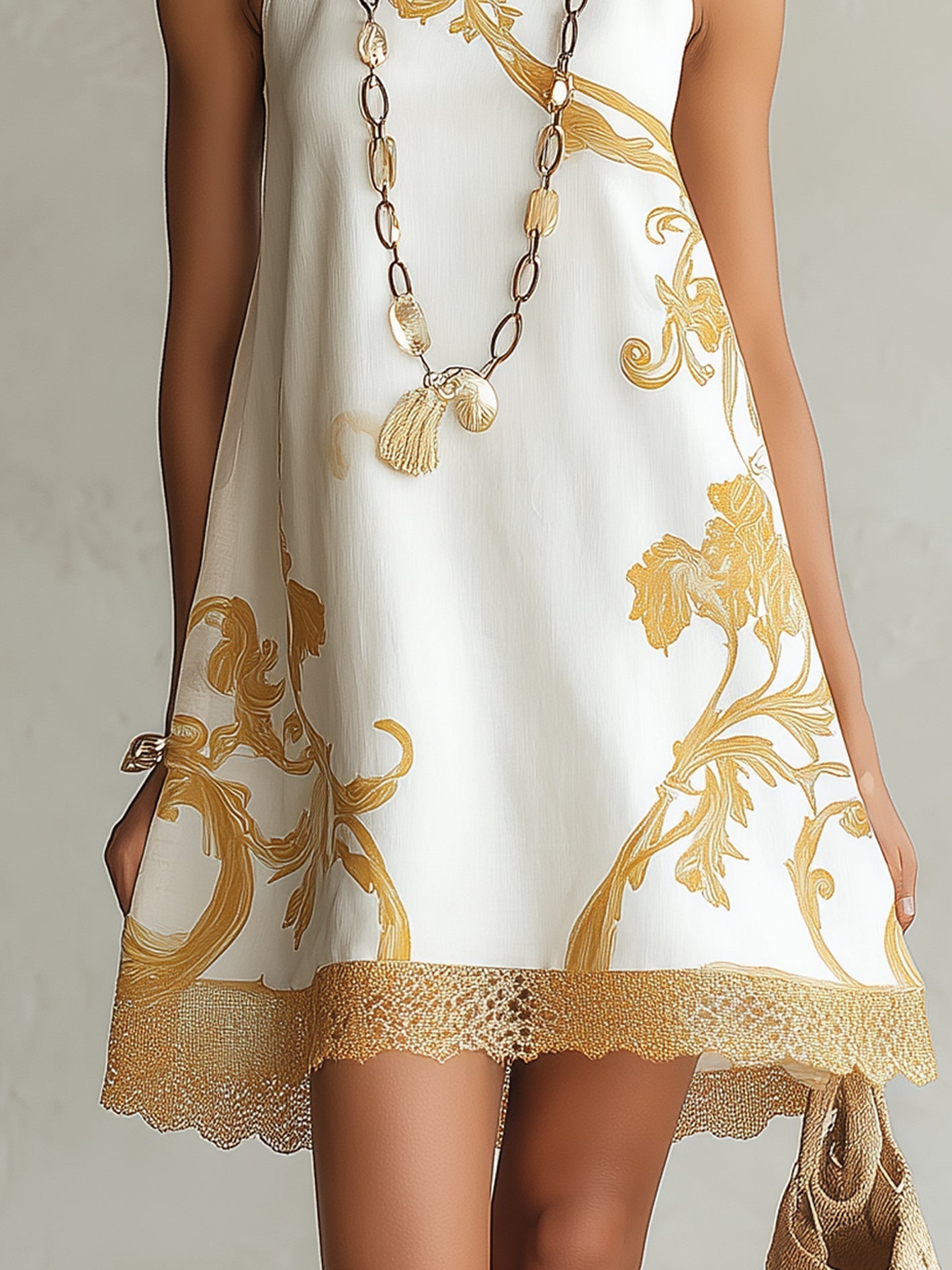 Héloïse - robe mini blanche à motifs dorés pour femme - vue 4