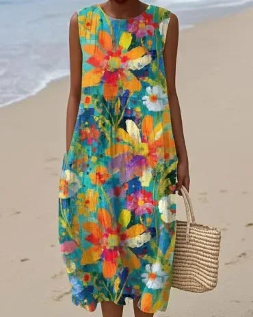 Sandra - robe fluide et confortable pour femme, longueur midi