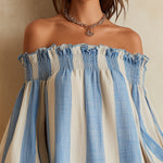 Ondine - robe mini rayée bleu et blanc à épaules dénudées pour femme - vue 5