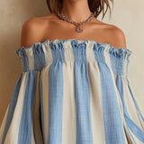 Ondine - robe mini rayée bleu et blanc à épaules dénudées pour femme - vue 5