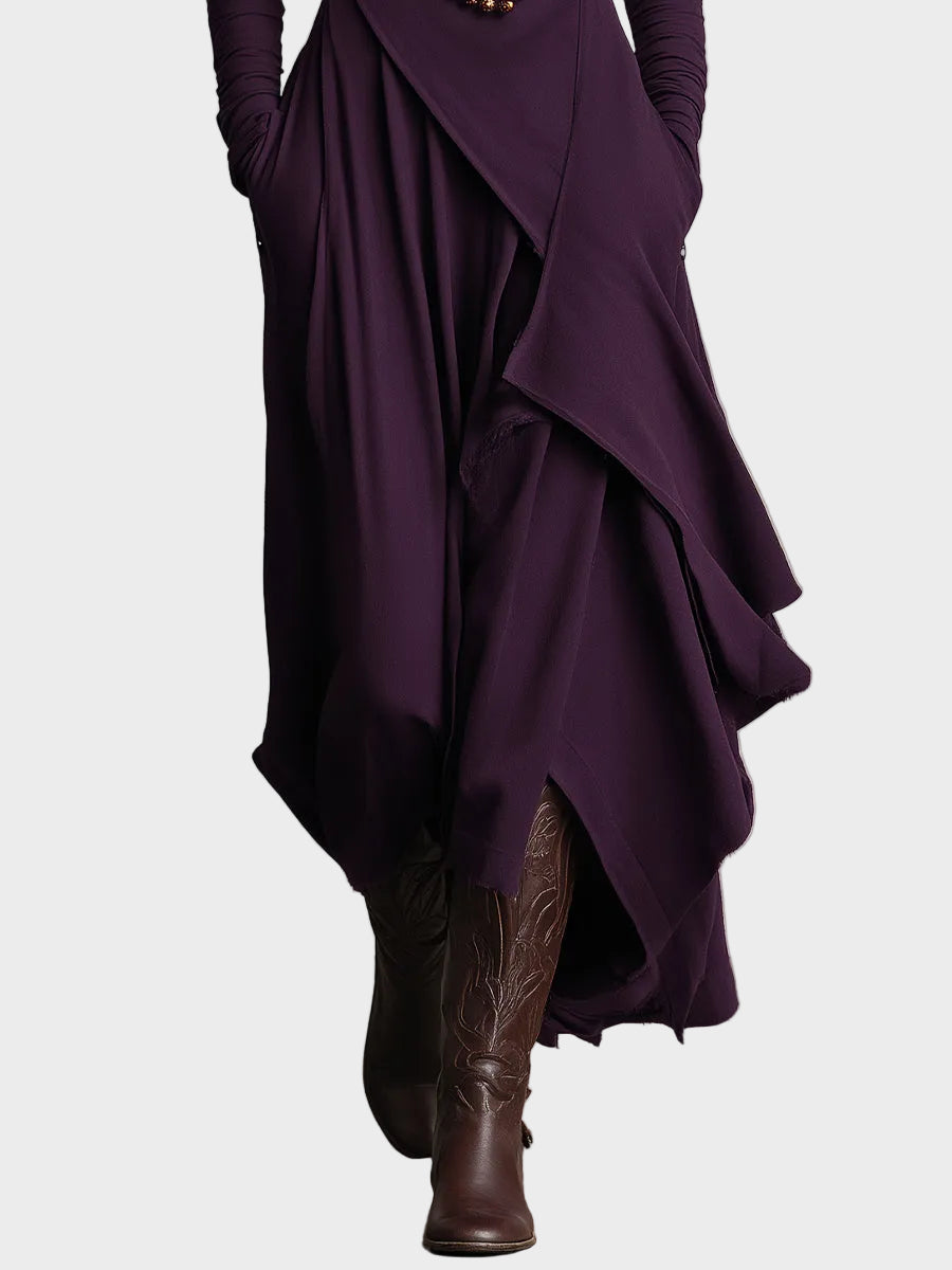 Teresa - robe maxi asymétrique en maille à col roulé | AMORA MODE