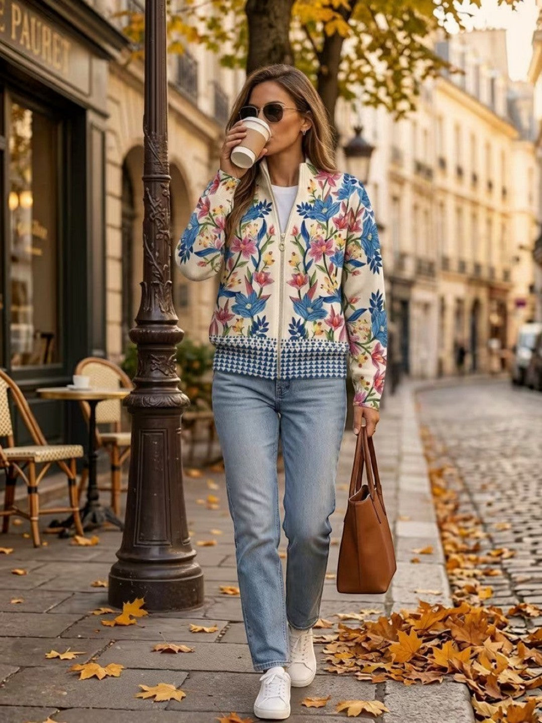 Birgit : gilet avec motif floral botanique, vue détaillée