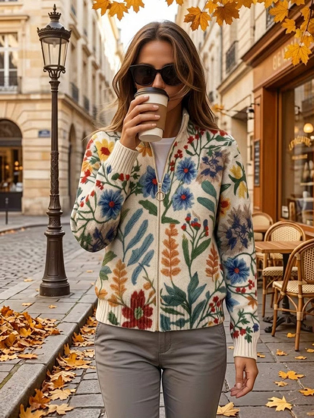 Birgit : gilet avec motif floral botanique | AMORA MODE