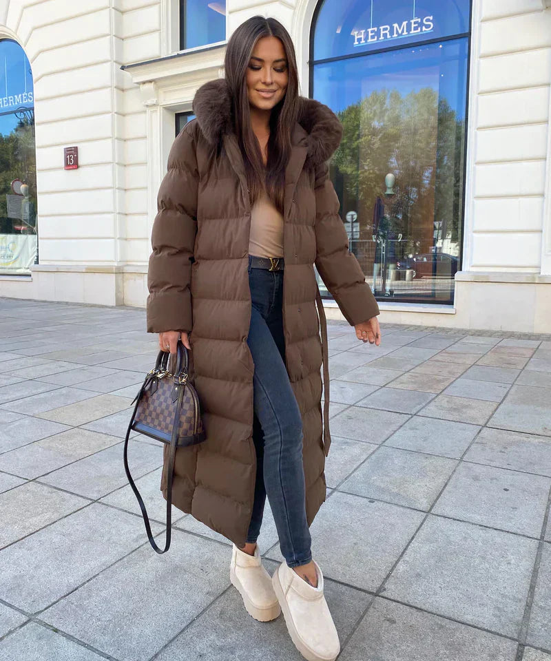 Eleva Manteau Long Femme – Veste Hiver Chaude Déperlante avec Capuche & Coupe Élégante