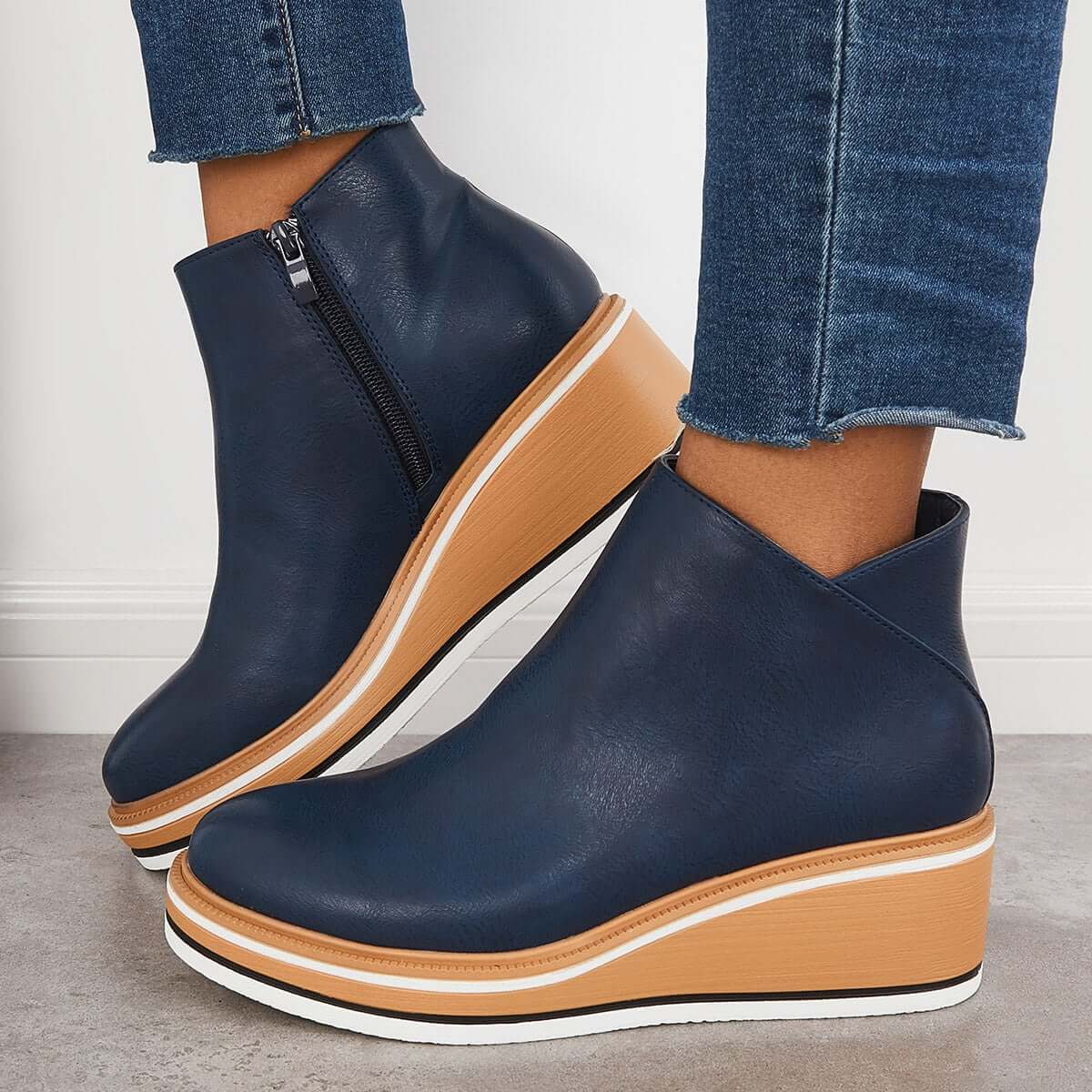 Felise Bottines Femme – Bottes à Semelle Plateforme Élégantes avec Zip, Confortables et Durables