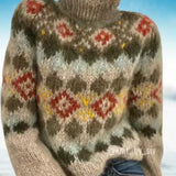 Astrid Pull Col Roulé Femme Motif Norvégien – Maille Épaisse & Confort Hivernal