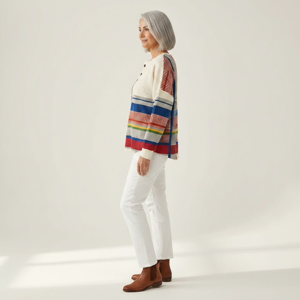 Fabienne - Pull à rayures et aplats de couleur - détail du tissu