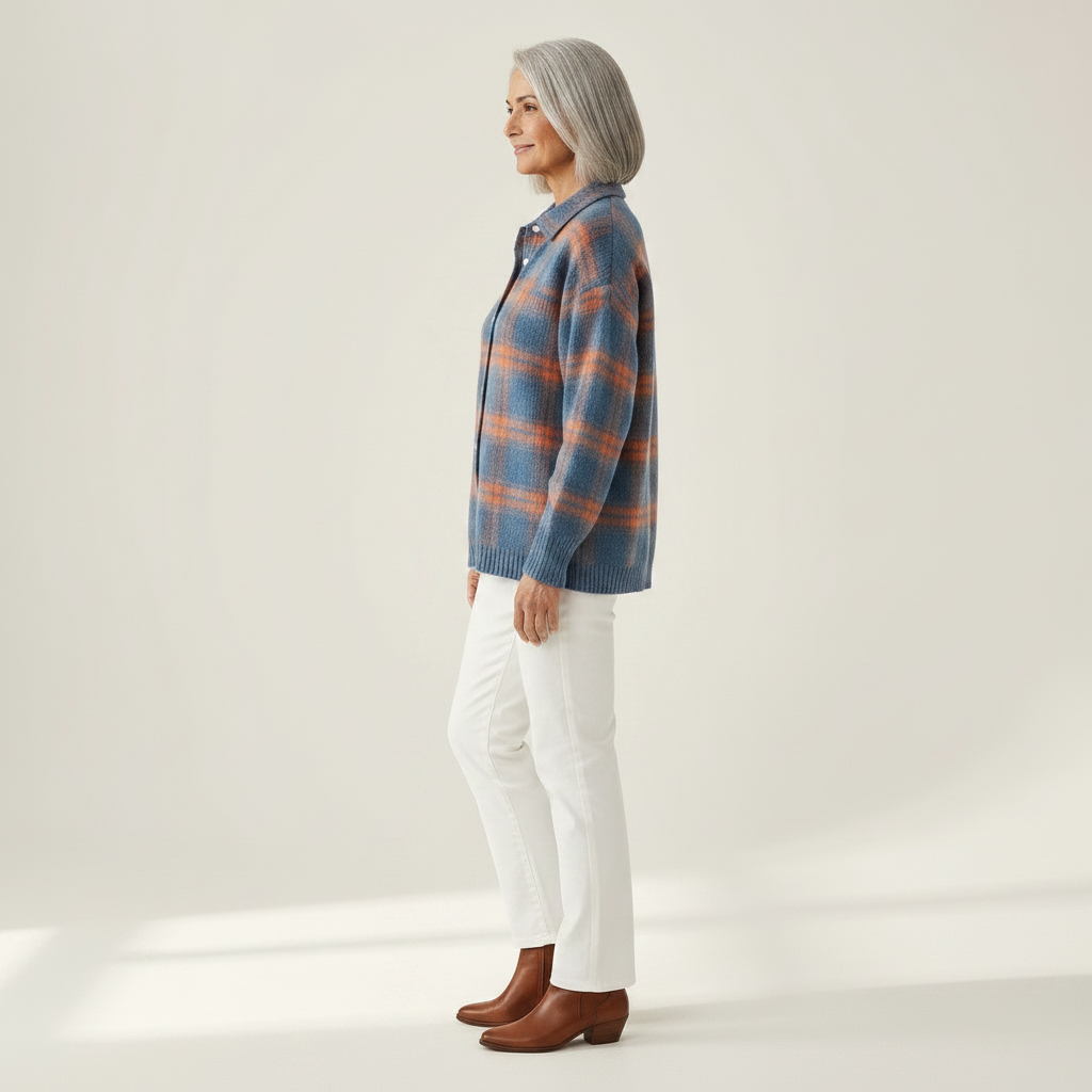 Adrienne | Gilet en tricot à carreaux bleu - vue de profil