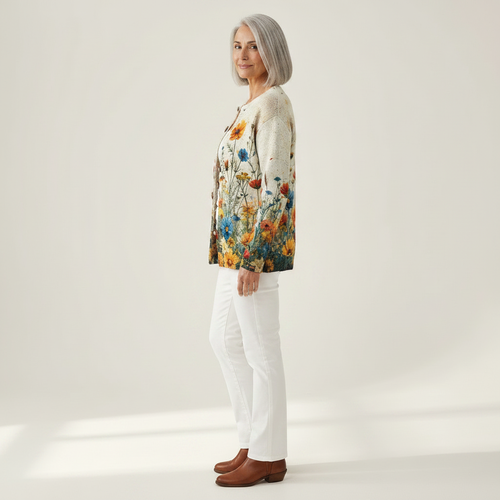 Lunara | Cardigan en maille vintage pour femme - vue de profil