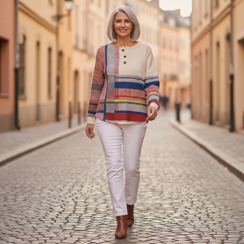 Fabienne - Pull à rayures et aplats de couleur - autre angle
