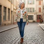 Andrea | Cardigan à motif de fleurs sauvages - porté en extérieur