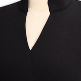 Nora | Robe noire raffinée avec ceinture et col mandarin