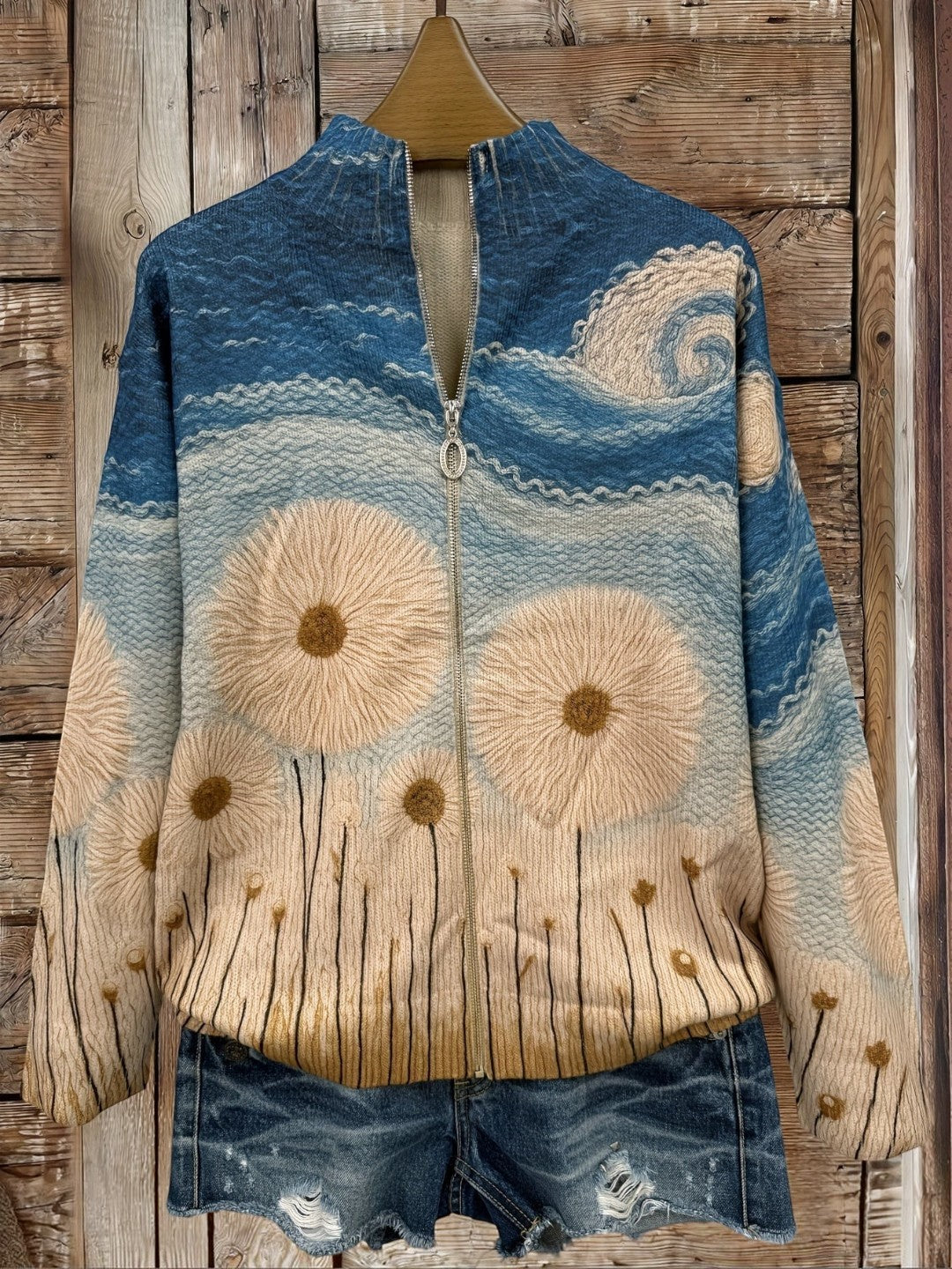 Renate : gilet avec motif de pissenlit, vue détaillée