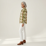 Aurore | Gilet en tricot à carreaux olive avec boutons - vue de profil