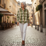 Aurore | Gilet en tricot à carreaux olive avec boutons - en extérieur