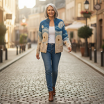 Renate | Gilet avec motif de pissenlit - porté en extérieur
