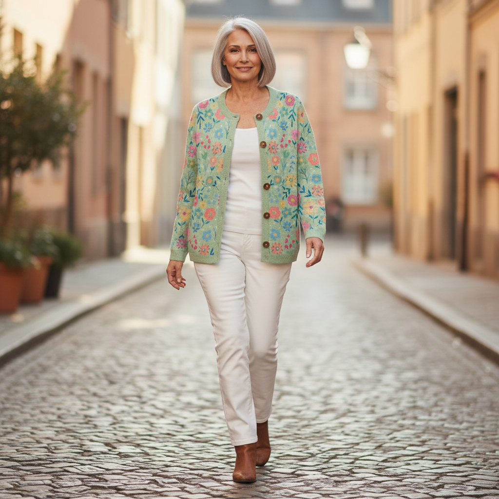 Marisol | Cardigan vintage pour femme - porté en extérieur