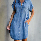 Maelle Robe en Jean Femme – Robe-chemise confortable avec taille réglable & design classique