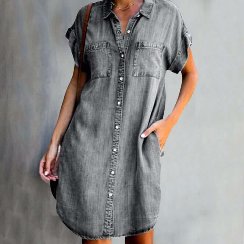 Maelle Robe en Jean Femme – Robe-chemise confortable avec taille réglable & design classique