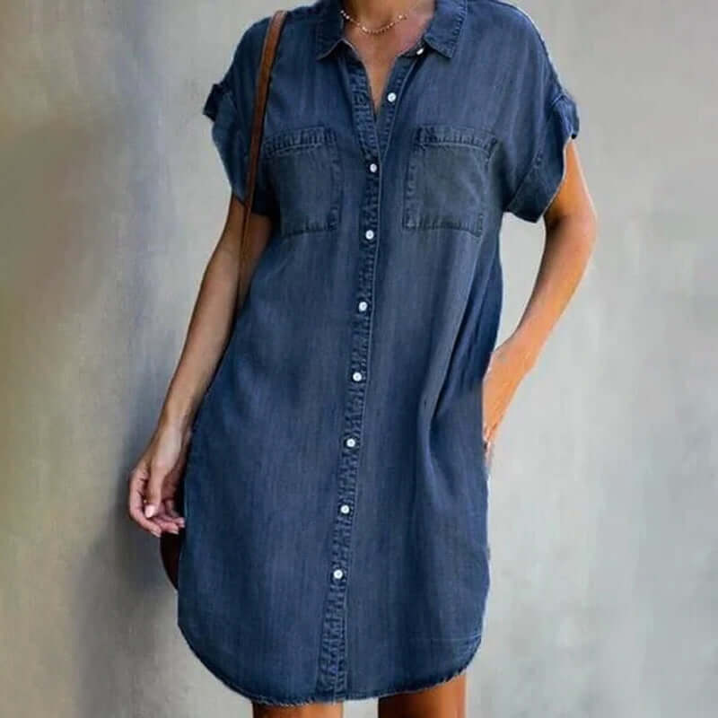 Maelle Robe en Jean Femme – Robe-chemise confortable avec taille réglable & design classique
