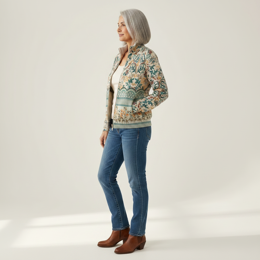 Gisela | Cardigan avec bordure florale - vue de profil