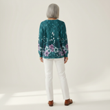 Yolande - Pull turquoise à fleurs - autre vue