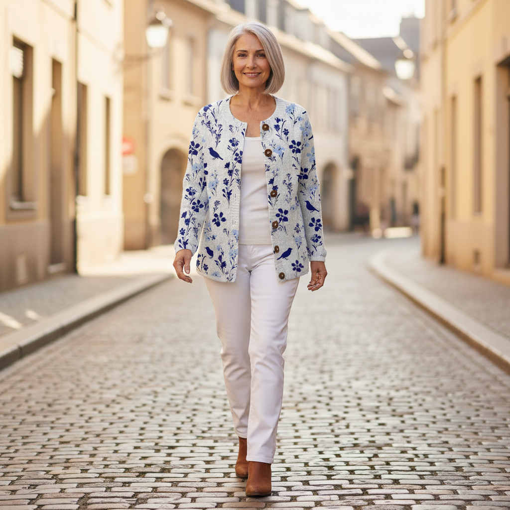 Merivelle | Cardigan en maille vintage pour femme - porté en extérieur