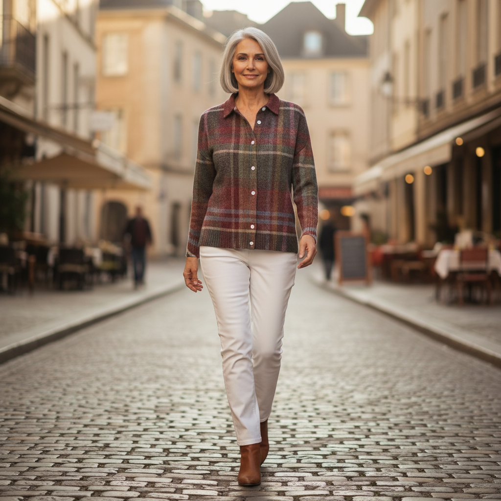 Léonore | Gilet en tricot à carreaux classique - en extérieur