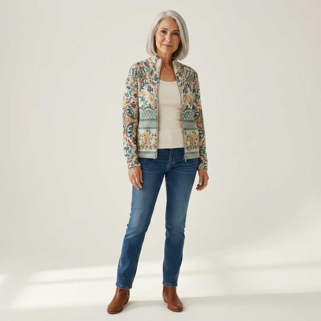 Gisela | Cardigan avec bordure florale - vue de face