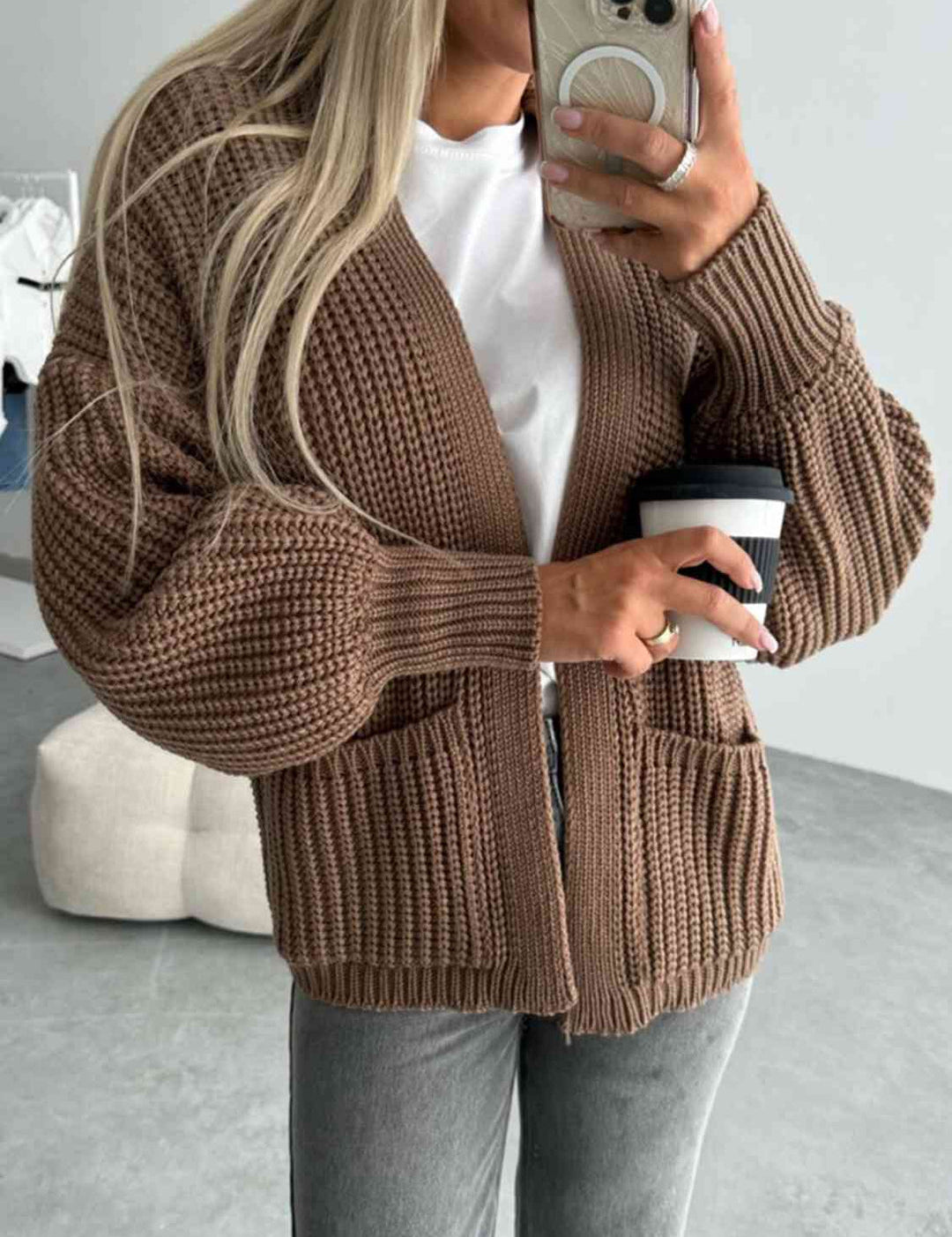 Lanna Cardigan Femme Ouvert – Coupe Relax, Manches Ballon & Maille Douce