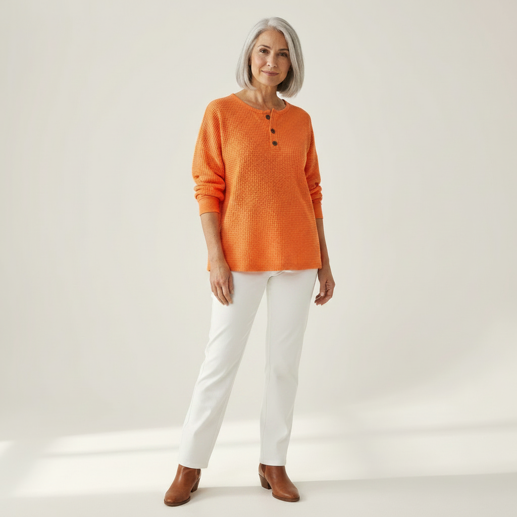 Hélène - Pull uni en maille gaufrée - vue rapprochée