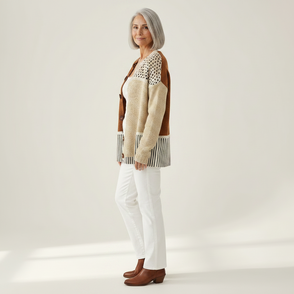 Alviera | Cardigan en maille vintage pour femme - vue de profil