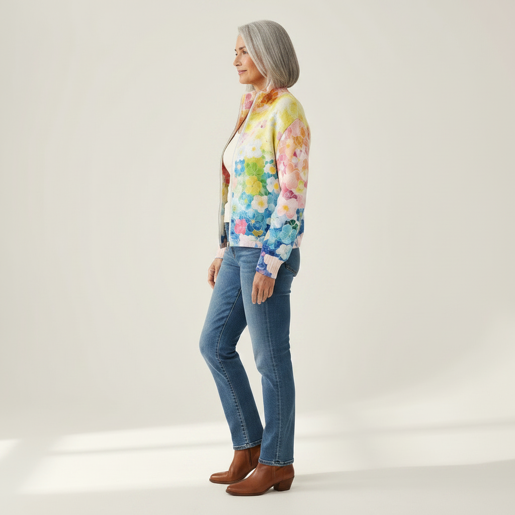 Ursula | Gilet avec motif floral aquarelle - vue de profil