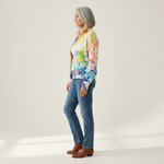 Ursula | Gilet avec motif floral aquarelle - vue de profil